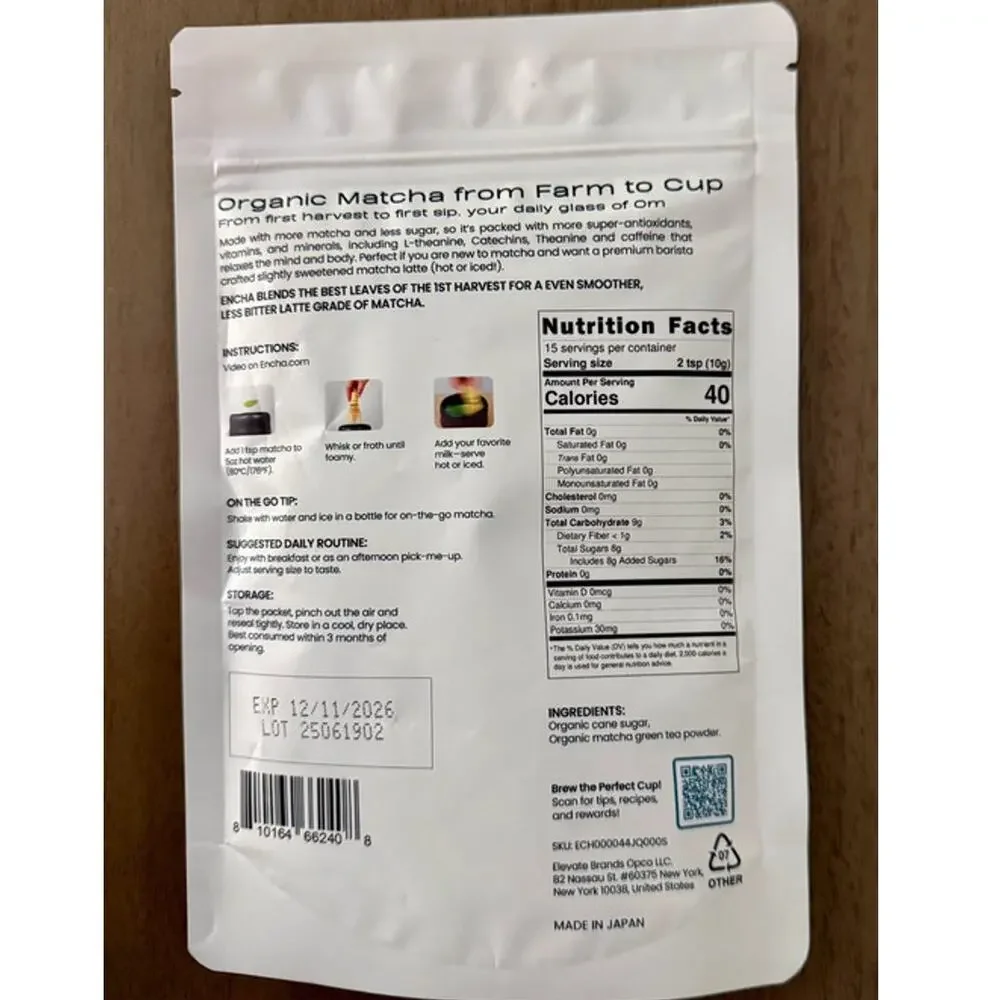 Encha Matcha Latte Powder Sweetened - Lightly Sweet Matcha Powder